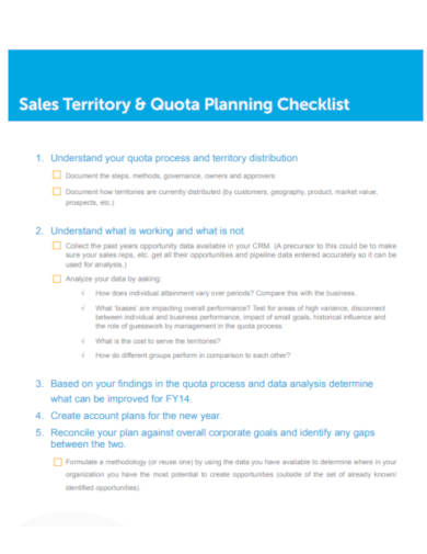 sales territory planning checklist