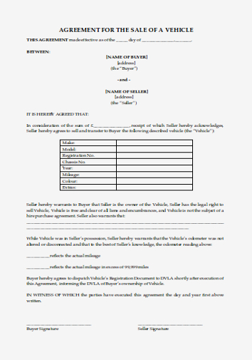 11+ Vehicle Sale Agreement Templates - Google Docs, PDF, DOC, Pages ...