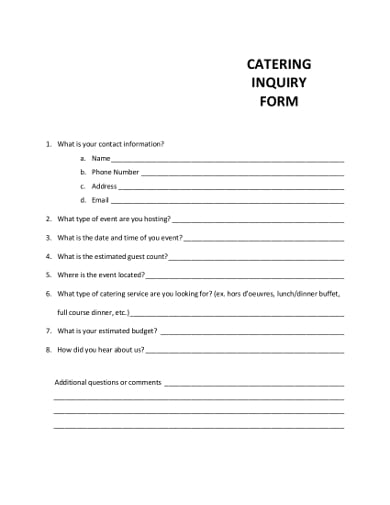sample catering inquiry form