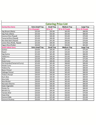 13 Catering Price List Templates PDF