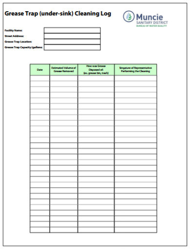 Cleaning Log Templates PDF