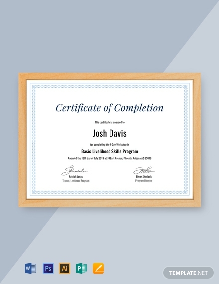 sample completion certificate template
