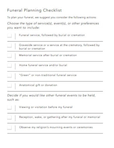 sample funeral planning checklist