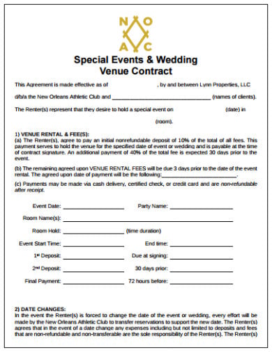 sample special event and wedding venue contract