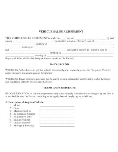 sample vehicle sale agreement