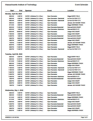 school event schedule template