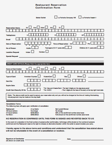 simple catering reservation conformation form