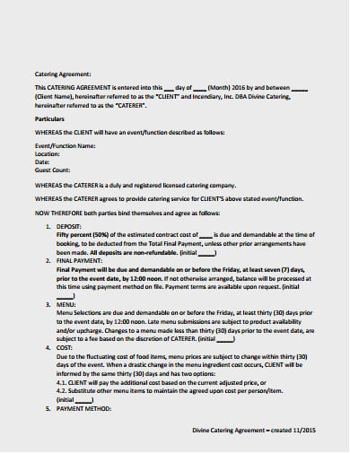 simple catreing service agreement template