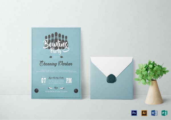 simple corporate bowling party invitation card