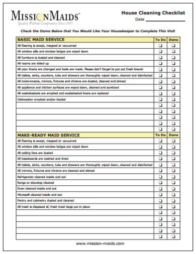simple housekeeping checklist template