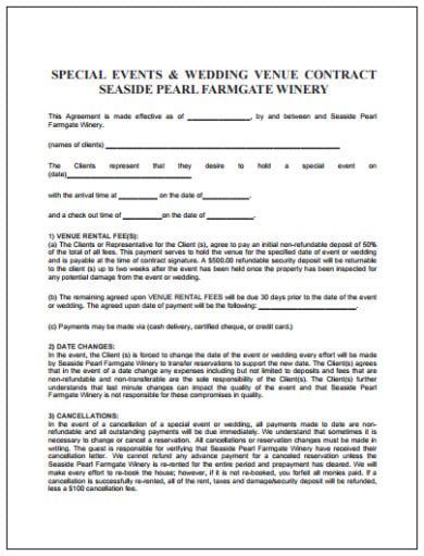 simple special event and wedding venue contract