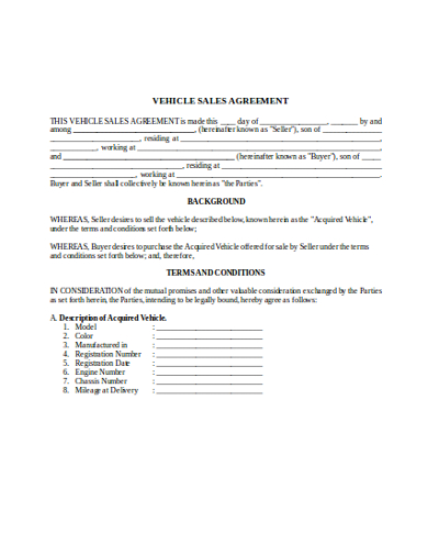 11+ Vehicle Sale Agreement Templates - Google Docs, PDF, DOC, Pages ...