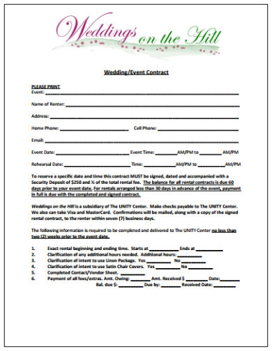 simple wedding event contract template