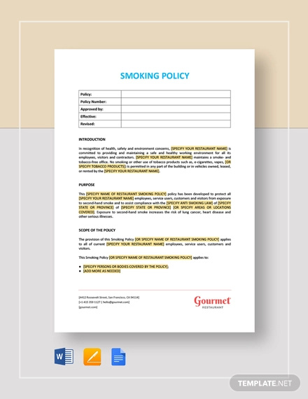 6  Smoking Policy Templates PDF DOC