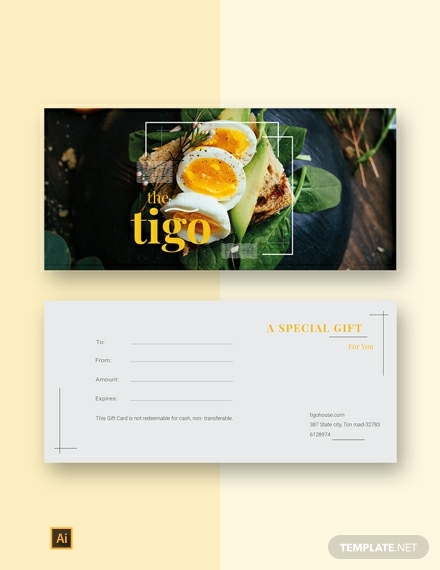special restaurant gift certificate example