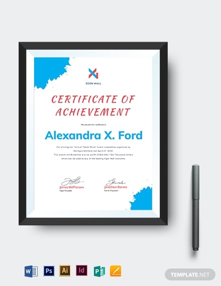 talent show certificate of achievement template