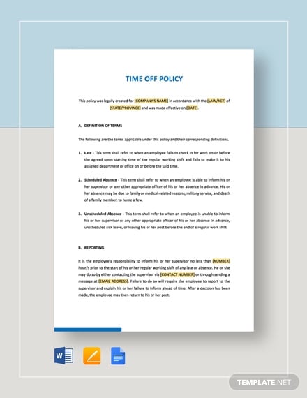 6  Time Off Policy Templates PDF DOC