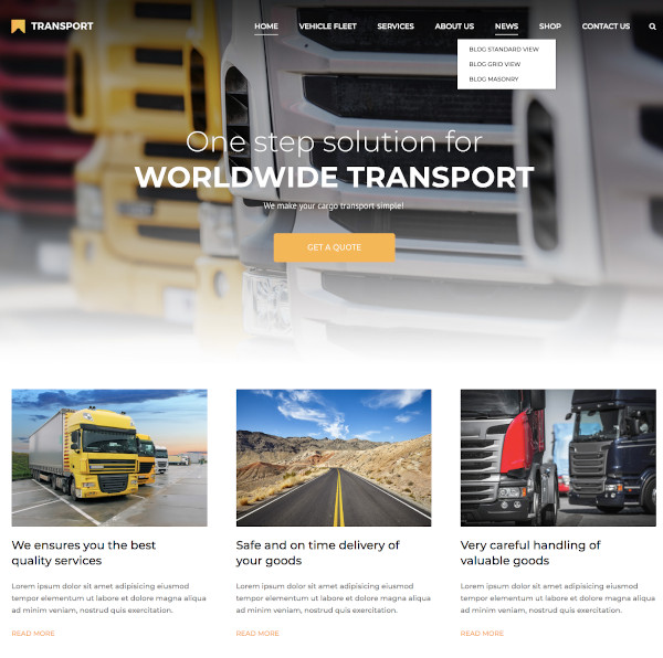 transportation logistic wordpress theme