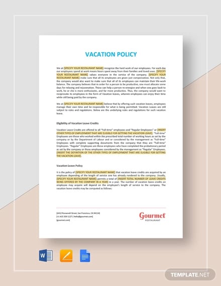 vacation policy template