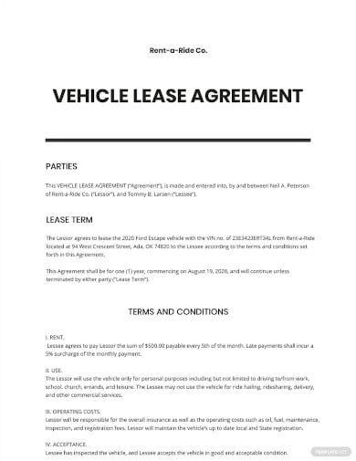 vehicle lease agreement template