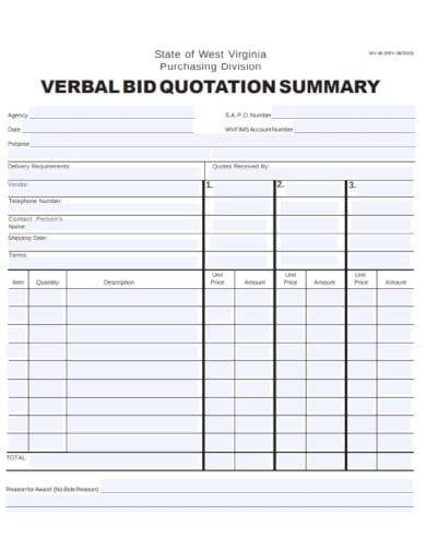 verbal bid quotation sample
