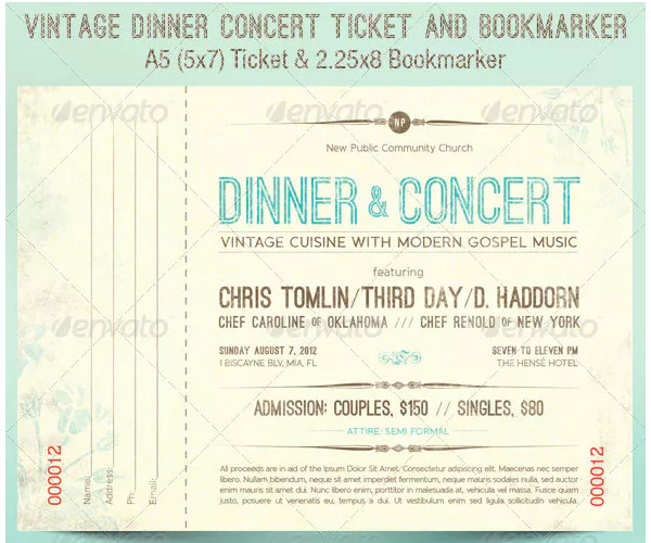 vintage dinner concert ticket