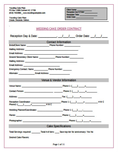 Wedding Cake Contract Templates - Google Docs, MS Word, Pages