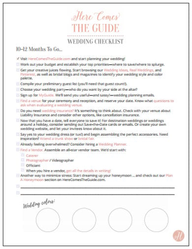 Wedding Checklist Templates - Google Docs, MS Word, MS Excel, Pages ...