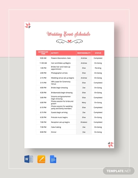 wedding event schedule