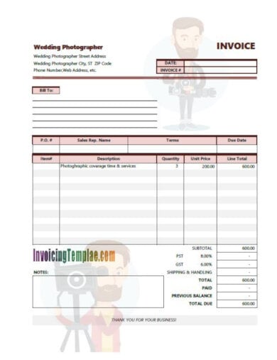 wedding photography invoice template