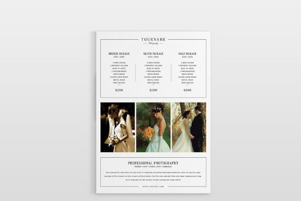 wedding photography pricing list template
