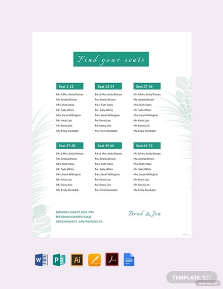 wedding reception seating chart template