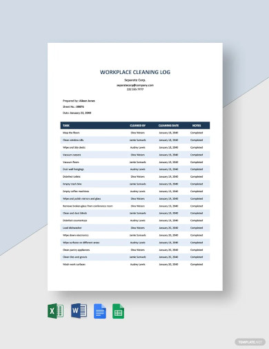 Cleaning Log Templates - PDF | Free & Premium Templates