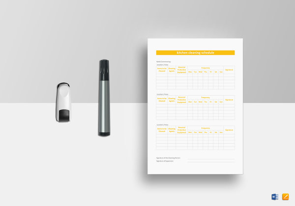 kitchen cleaning schedule template mockup