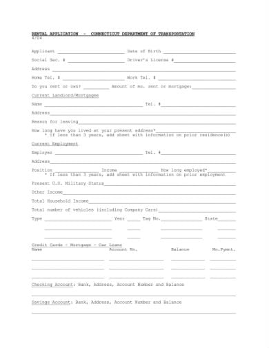 rental application form sample