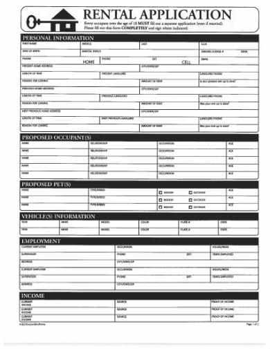 sample rental application form