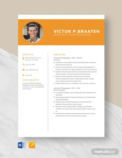 assistant photographer resume template