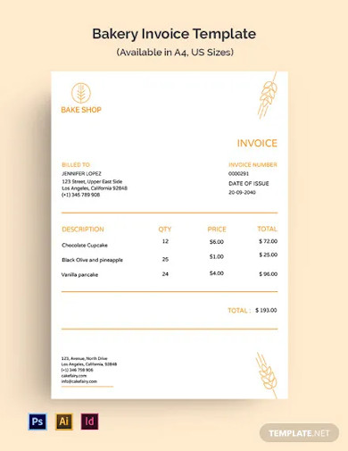 bakery business invoice template