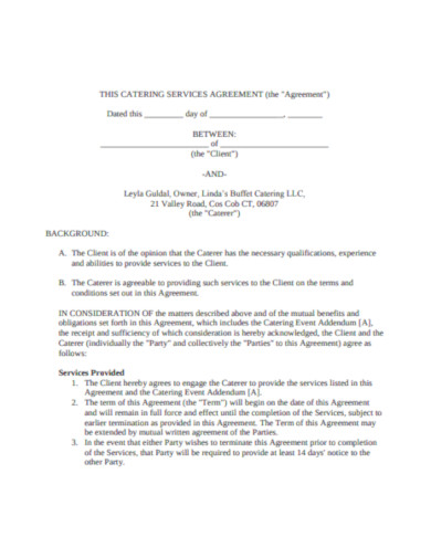 basic catering service agreement format