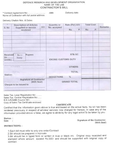 basic contractor’s bill template