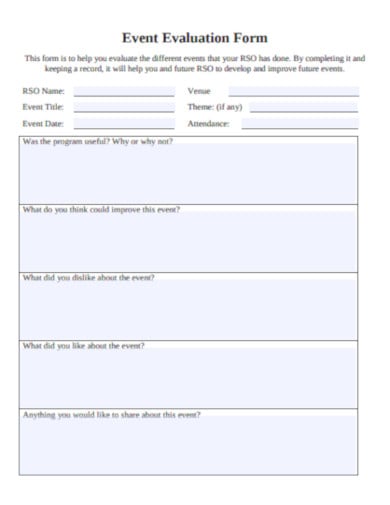basic event evaluation form example