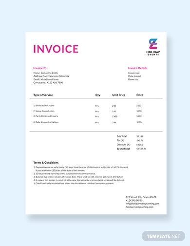 6  Event Planner Invoice Templates PDF PSD Google Docs Word