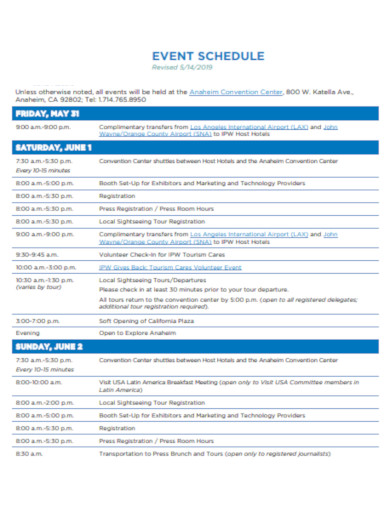 basic event schedule example