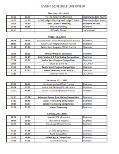 basic event schedule template