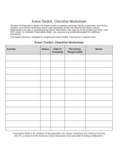 basic event worksheet template