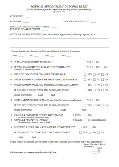 basic medical appointment sheet template
