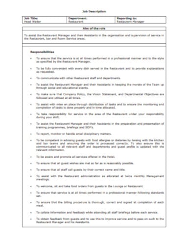 basic restaurant job description in pdf