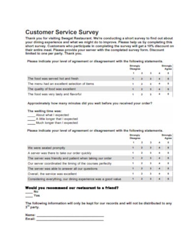 basic restaurant survey example