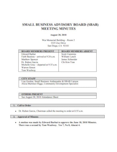 basic small business meeting minutes template