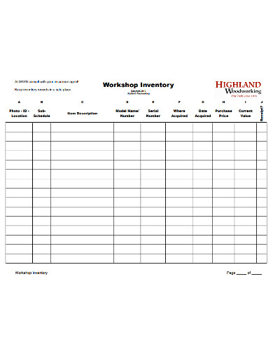 basic workshop inventory template